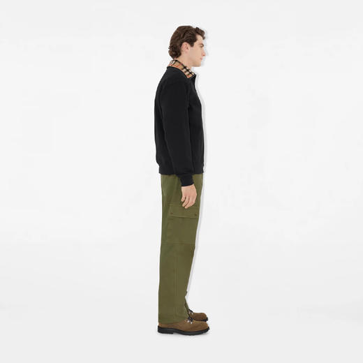 BURBERRY 巴宝莉 男士马术骑士印花刺绣格纹领棉质半拉链卫衣 黑色 8109063 A1189 商品图2