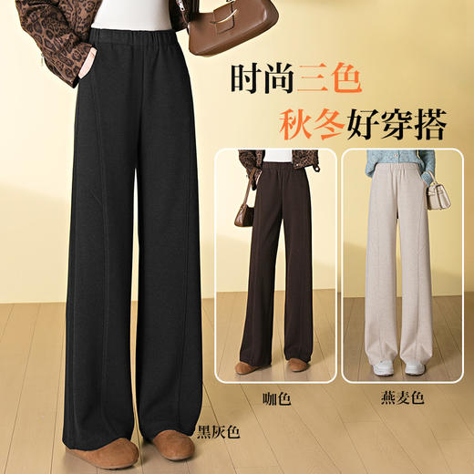 醋酸羊毛呢直筒窄版阔腿裤女2025年秋冬季新款显瘦休闲松紧腰长裤 商品图1