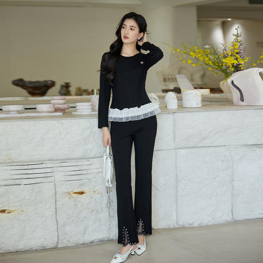 奢姿大码女装2025秋季时尚减龄蕾丝拼接针织衫胖妹妹气质圆领上衣9953153631 商品图2