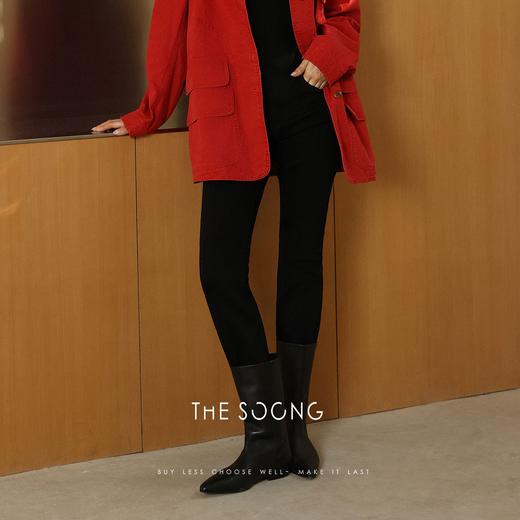 THESOONG|黑长直靴裤|12.6安洗水加软中腰拉链黑色弹力牛仔裤HBNZ3520 商品图2