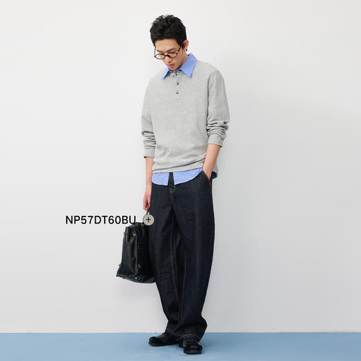 潮牌腰果花刺绣仿【绿松石】扣华夫格长袖T恤男亨利领NP58TL18 商品图1