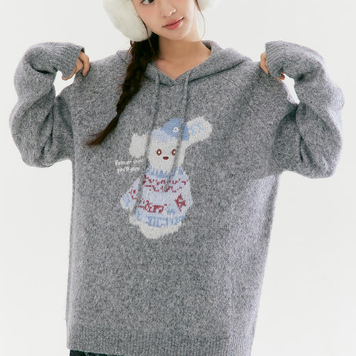 笛莎Deesha青少年女童毛衣2025冬季女童连帽大图案毛衣 商品图2