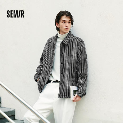 【爆品主推】森马夹克男格纹绒感雪尼尔牛仔外套冬季棉服宽松教练服复古时尚潮 商品图1