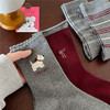 4双一组！2025秋冬女袜格雷灰+安可拉红经典色系搭配 可爱小狗 /Miu系风蝴蝶结 /条纹 中筒袜棉袜 商品缩略图1
