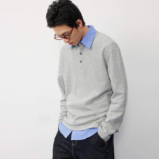 潮牌腰果花刺绣仿【绿松石】扣华夫格长袖T恤男亨利领NP58TL18 商品图3