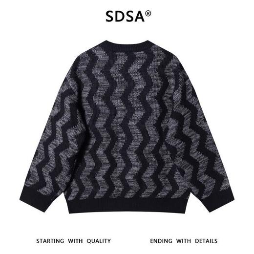 257111SDSA男士秋冬新款痞帅男装韩版撞色波浪线针织衫百搭潮流套头毛衣 商品图4