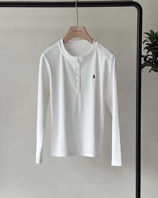 单品包邮现货 THS-限时 女士 RL马球 经典半开襟坑条罗纹长袖打底衫长袖T恤 2色 BH2626 商品图3