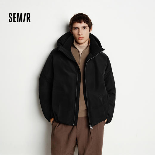 森马羽绒服男无缝极简茧型廓形外套防风三防冬装2025新款连帽上衣 商品图1