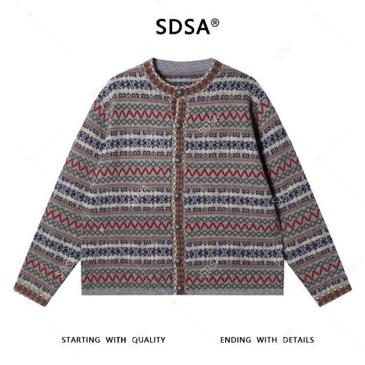 72630SDSA秋冬新款痞帅男装潮牌民族风提花条纹纽扣开衫圆领毛衣针织衫 商品图1