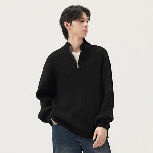 gxg.jeans男装 双色坑条肌理简约时尚半开襟高领毛衣线衫25冬新品 商品图2