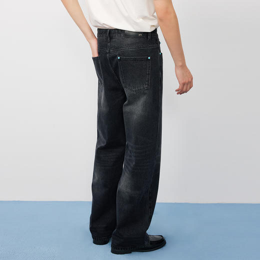 潮牌重磅水洗仿【绿松石】纽扣直筒牛仔裤男休闲百搭NP57DT61 商品图3