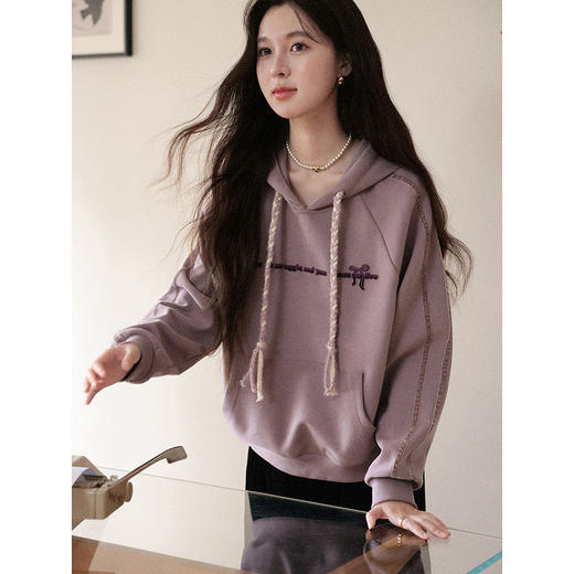 鹿向南「星玥雾紫」紫色连帽抽绳卫衣女初秋宽松显瘦百搭减龄上衣 商品图2