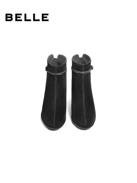 BF楼百丽显瘦超软羊皮时装靴子新款粗高跟气质加绒低筒短靴E8K1DDD5 商品图1