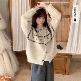 西遇费尔岛针织外套女秋季新款慵懒风牛角扣宽松毛衣开衫SS051541
