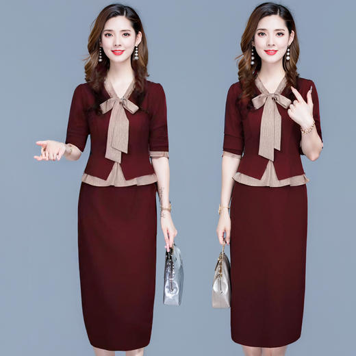 TYH-99H223-Y时尚假两件包臀裙围巾领蝴蝶结长袖裙春秋季新款连衣裙 商品图3