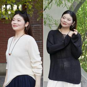 一周内发货【针织衫】秋款长袖针织衫，黑白两色，正适合现在就穿，比较薄，稍有点透，针织款~花姐朋友货源，高性价比款式！面料:1/10支仿麻包芯纱成分:100%腈纶