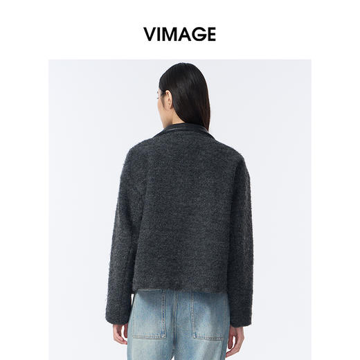 VIMAGE纬漫纪高级灰立领金属拉链设计慵懒感2025秋冬新款大衣外套V2403103 商品图4