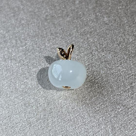 18K金和田玉（白玉）镶钻小苹果吊坠/苹果珠9*6mm