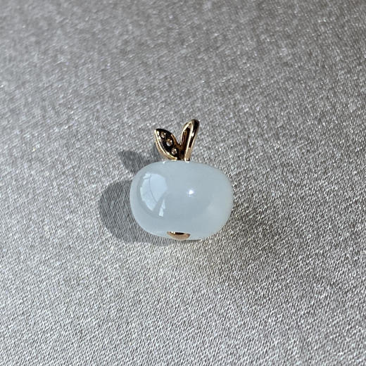 18K金和田玉（白玉）镶钻小苹果吊坠/苹果珠9*6mm 商品图0