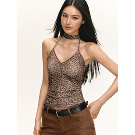 Ariseism 美式复古设计感挂脖豹纹吊带背心女夏季新款性感上衣