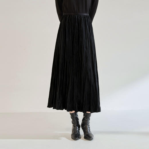 「高货sh」全新升级【铂金会员146/天猫199/差价53】(54617)洛诗琳气质丝绒褶皱半身裙2025秋季百搭松紧腰长款A字裙 商品图1