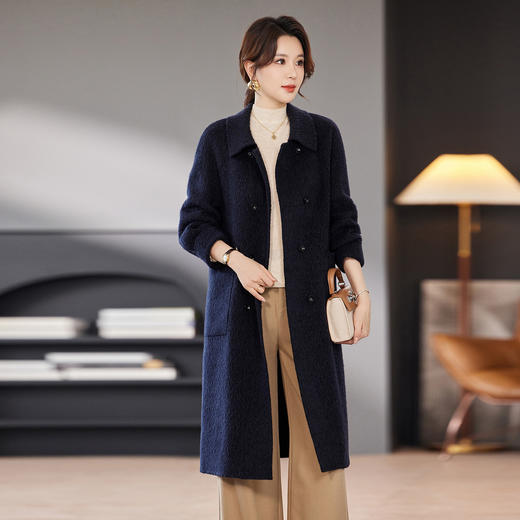 TC 23579绵羊毛呢外套休闲气质通勤带兜双面呢大衣 商品图3