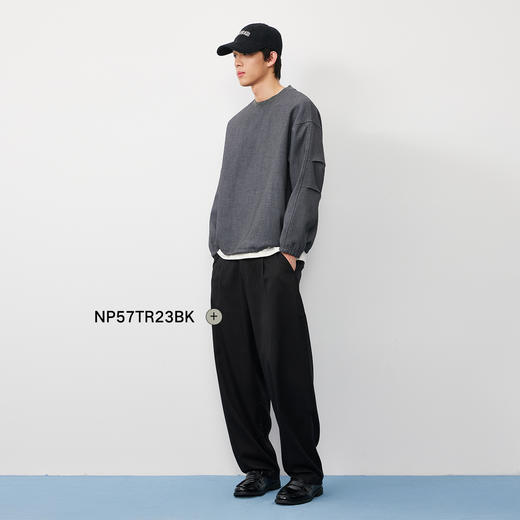 潮牌撞色针织螺纹领口长袖卫衣男下摆可调卡扣圆领NP58ST22 商品图1