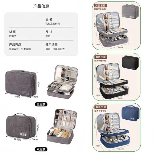 大容量化妆包 手提分区分层收纳包 旅行随身便携化妆袋 防水洗漱包女 商品图5