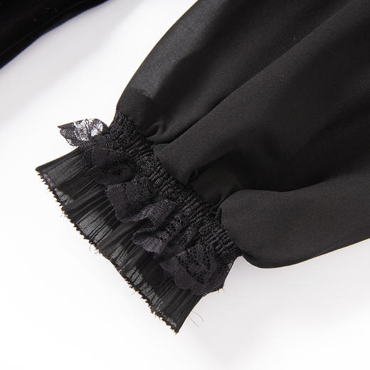 「高货wl」全新升级【铂金会员257/天猫339/差价82】(61223)洛诗琳法式丝绒拼接雪纺衬衫2025秋季花边领百搭通勤上衣 商品图3