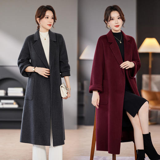 TC 236100双面羊毛大衣长款过膝枣红色呢子大衣 商品图0