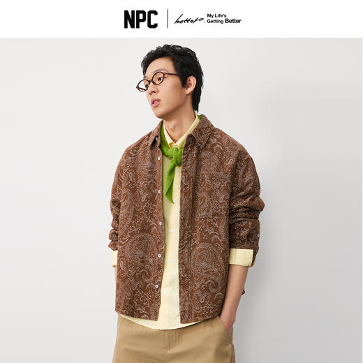 潮牌日式复古腰果花长袖衬衫男初秋衬衫穿搭休闲宽松NP58SH23 商品图0