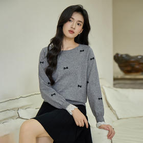 奢姿大码女装2025秋季胖妹妹时尚蝴蝶结装饰气质蕾丝花边针织衫9653253605