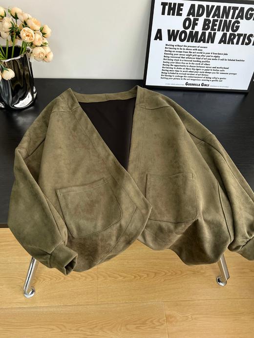 2025新款复古麂皮绒感短款外套秋冬小个子气质高级感开衫上衣 商品图6