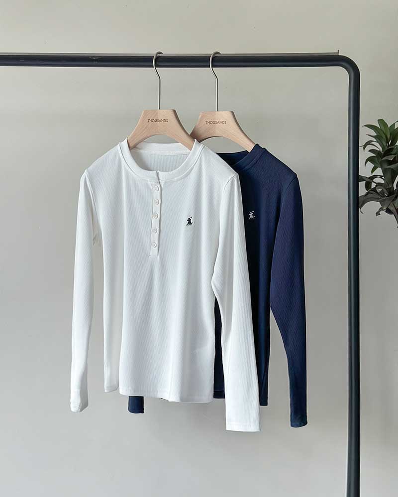 单品包邮现货 THS-限时 女士 RL马球 经典半开襟坑条罗纹长袖打底衫长袖T恤 2色 BH2626