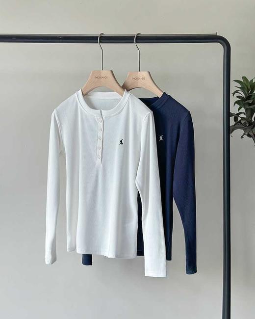 单品包邮现货 THS-限时 女士 RL马球 经典半开襟坑条罗纹长袖打底衫长袖T恤 2色 BH2626 商品图0