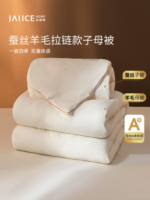 佳丽斯子母被二合一拉链款四季通用100蚕丝羊毛加厚保暖被子被芯 商品图0