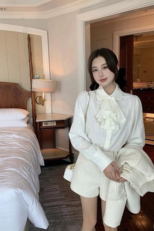 amadella 气质白色领结装饰长袖衬衫上衣 20976 商品图0