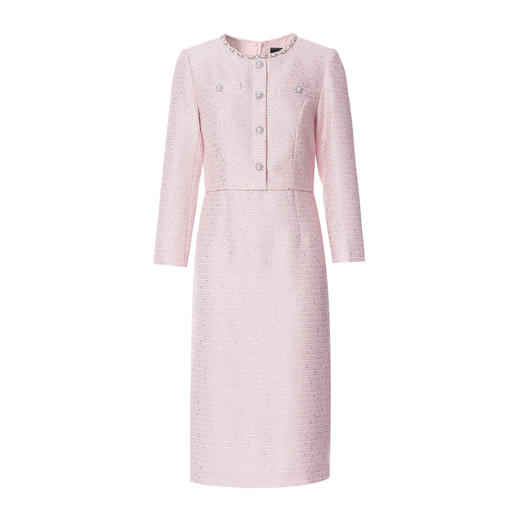 EITIE爱特爱优雅精致粉色千金感小香风粗花呢2025秋季新款连衣裙C2507860 商品图5