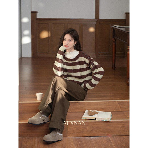 鹿向南「巴黎气泡」复古咖色直筒牛仔裤女初秋直筒高腰休闲长裤子 商品图4