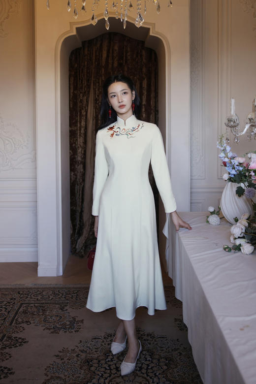 逸红颜明月优选#何超琼同款旗袍『琼仪』敦煌飞天壁画立体刺绣，含羊毛挺括TR，重要场合战袍 商品图14