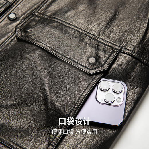 【100%牛皮】圣得西男士2025秋季新款时尚休闲翻领荔枝纹真皮皮衣 商品图8