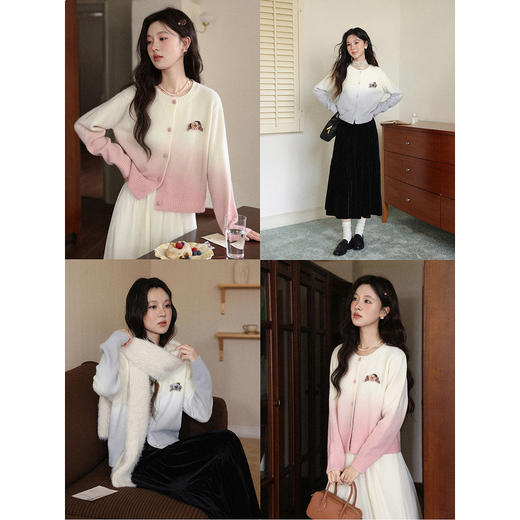 鹿向南「维也纳呢喃」蓝色软糯圆领长袖开衫毛衣秋冬季新款上衣女 商品图2