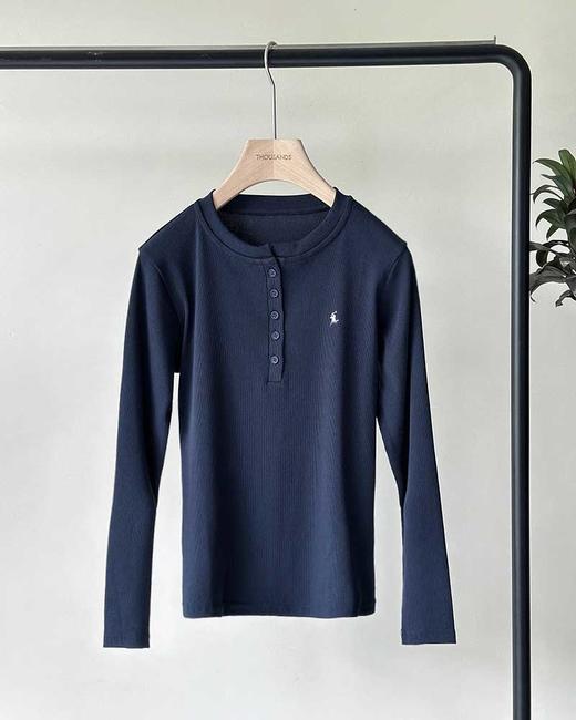 单品包邮现货 THS-限时 女士 RL马球 经典半开襟坑条罗纹长袖打底衫长袖T恤 2色 BH2626 商品图2