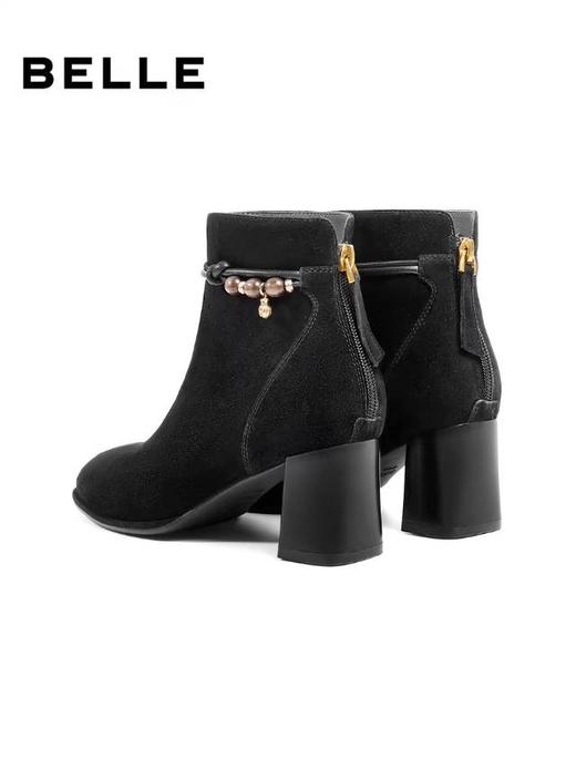 BF楼百丽显瘦超软羊皮时装靴子新款粗高跟气质加绒低筒短靴E8K1DDD5 商品图2