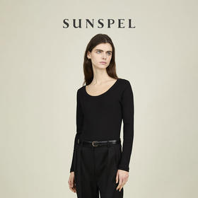 【秋冬新品】SUNSPEL女士秋冬Supima匹马棉罗纹低圆领长袖T恤