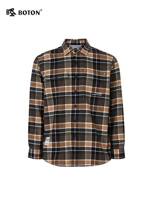 波顿男士秋冬季美式休闲磨毛杏蓝黑色格子外套型衬衫MSJ717323 商品图5