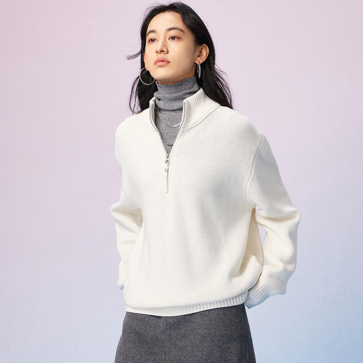 潮牌100%棉简约纯色半开襟拉链针织衫男立领秋季NP57SW32 商品图3