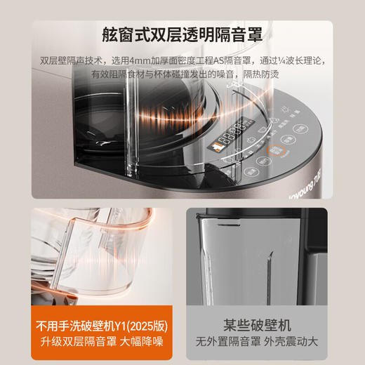 九阳 免手洗破壁机 轻音豆浆机 摩卡棕Y1（不带干磨杯）【HSZQ20.0】 商品图4
