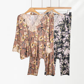 美奈川 莫代尔印花蕾丝套装JJ28184