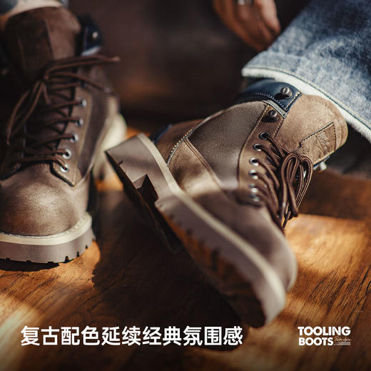 马登哨兵工装靴秋冬季男士休闲鞋美式复古中帮真皮登山厚底马丁靴 商品图1
